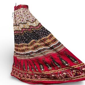 Bohemian Hippie Style Red and Black crinkle Maxi Skirt from India NWT